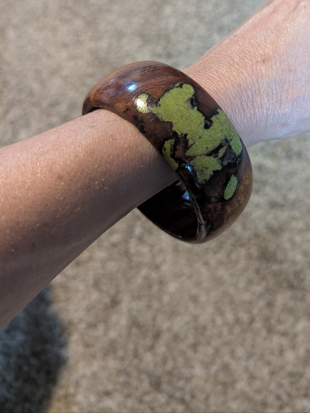 Wooden Bangle Bracelet with Green Inlay - Picture 4 of 4